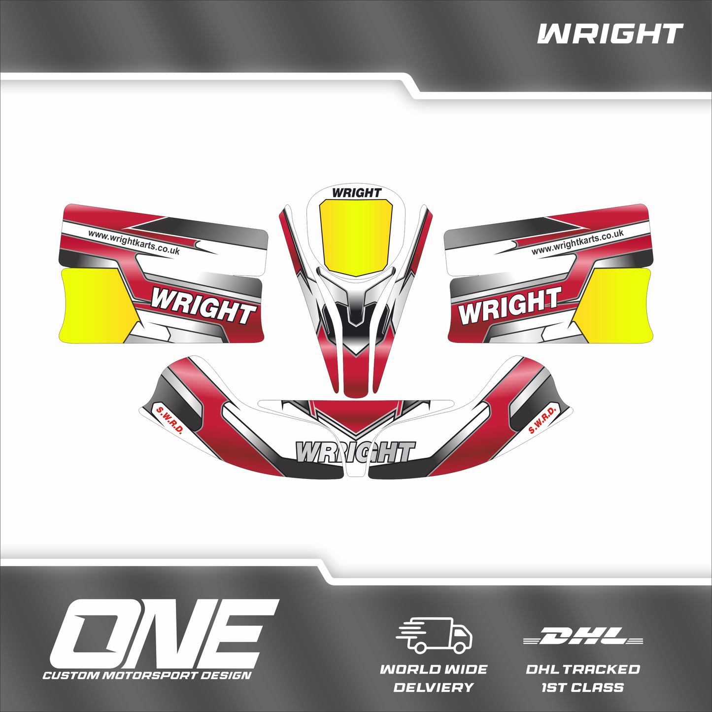 Replica Wright Kart Graphics Kit – Red Chrome, Silver Chrome